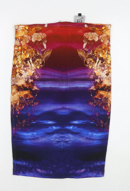 QMC Womens Multicoloured Geometric Viscose Bandage Skirt Size M Zip