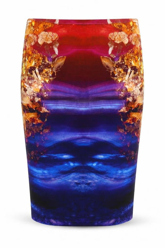 QMC Womens Multicoloured Geometric Viscose Bandage Skirt Size M Zip