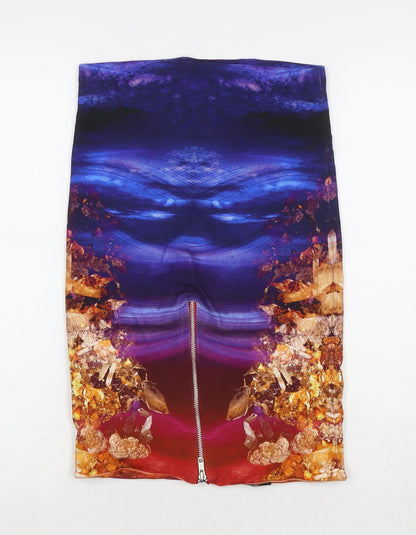 QMC Womens Multicoloured Geometric Viscose Bandage Skirt Size M Zip