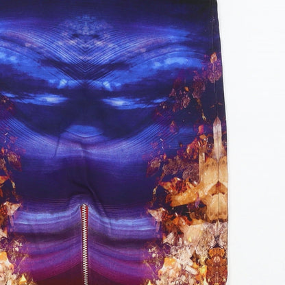 QMC Womens Multicoloured Geometric Viscose Bandage Skirt Size M Zip