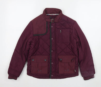 Additional front view of Baker boys’ red quilted jacket, size 9, years zip
