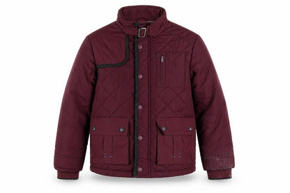 Front view of Baker boys’ red quilted jacket, size 9, years zip
