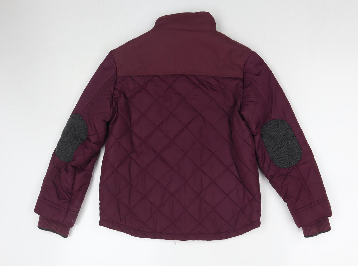 Back view of Baker boys’ red quilted jacket, size 9, years zip