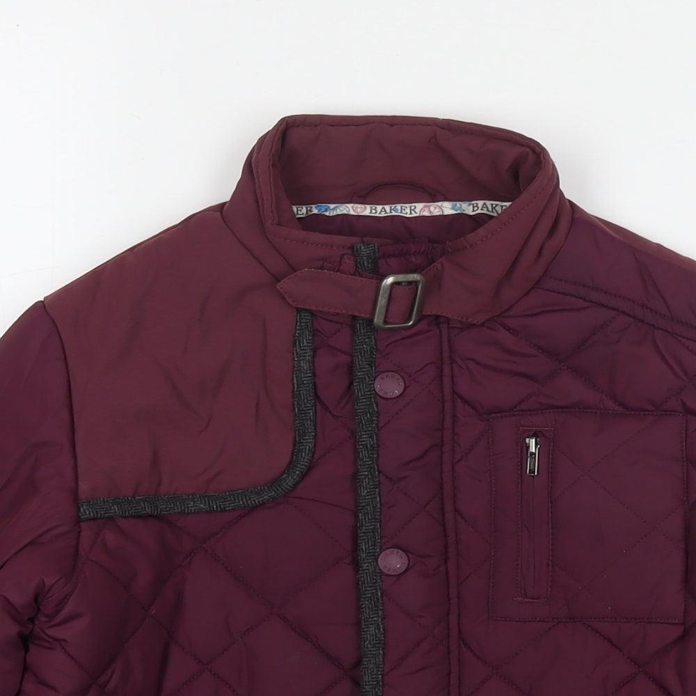 Close-up detail of Baker boys’ red quilted jacket, size 9, years zip