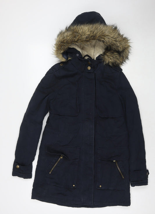 Womens UK Size 6 New Look Blue Parka Coat