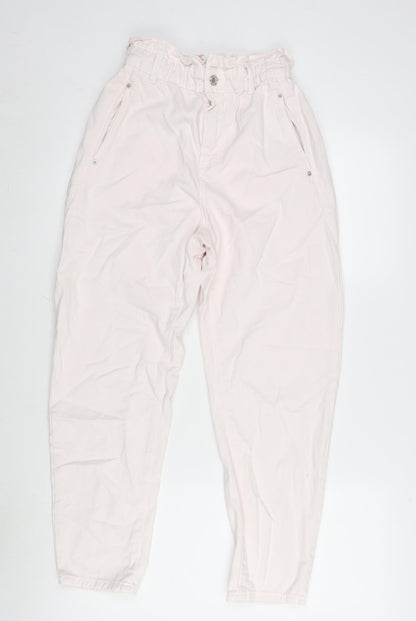 Zara Womens Pink Cotton Tapered Jeans Size 6 L25 in Regular Zip
