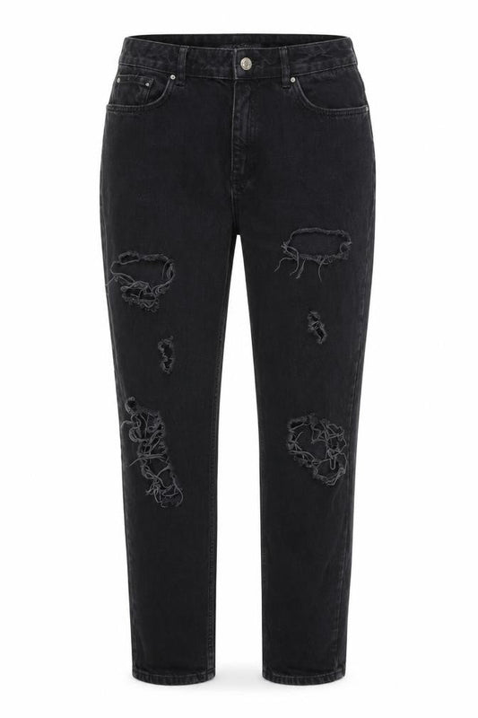 Front view of Denim & Co. women’s grey cotton straight jeans, size UK 10, 28.5-inch leg regular zip