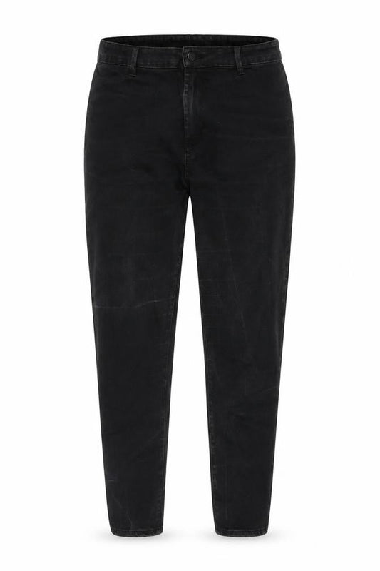 Front view of Denim & Co. women’s grey cotton blend tapered jeans, size UK 18, 26-inch leg regular tie