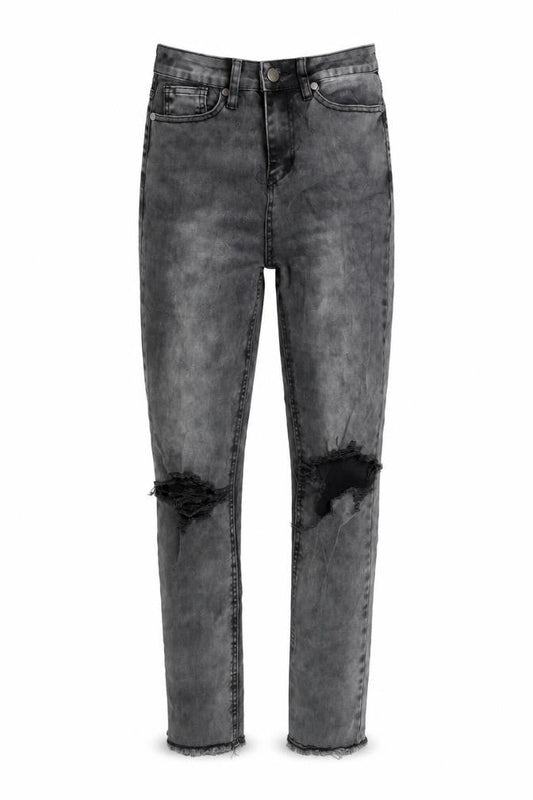 Front view of Fashion Victim women’s grey cotton blend tapered jeans, size UK 27, in, 32-inch leg regular zip