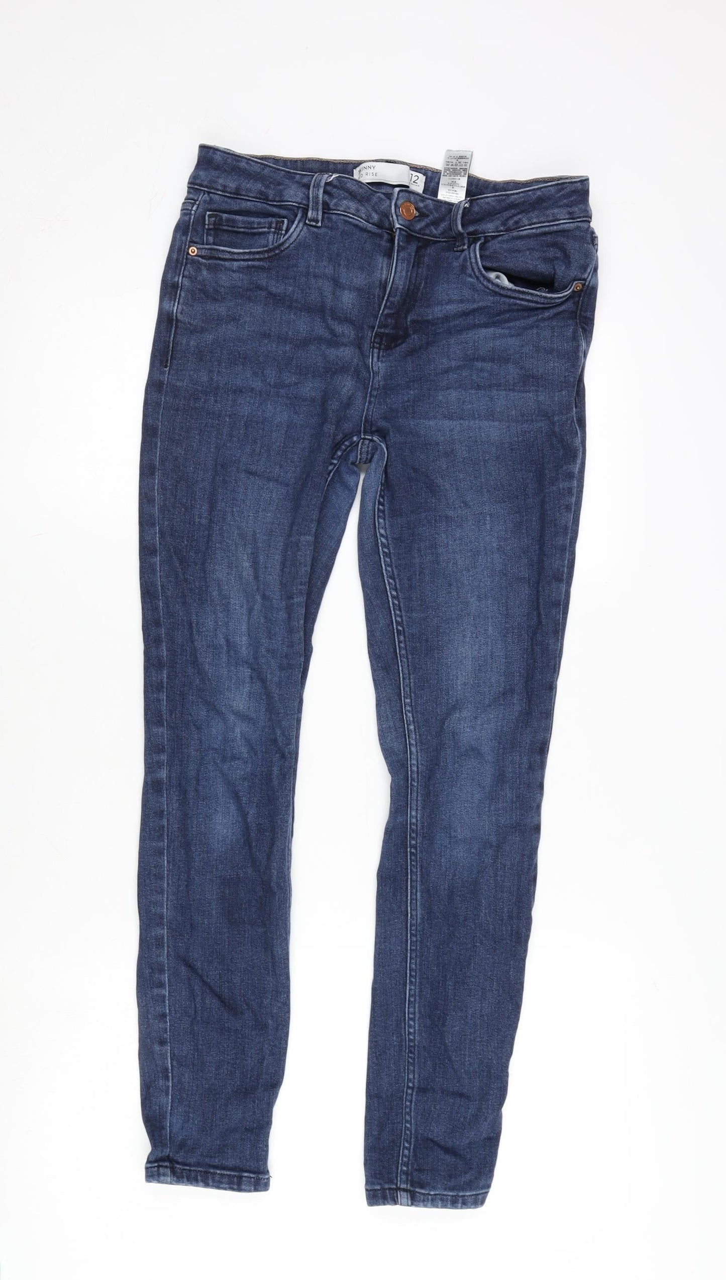 NEXT Womens Blue Cotton Blend Skinny Jeans Size 12 L27 in Regular Zip