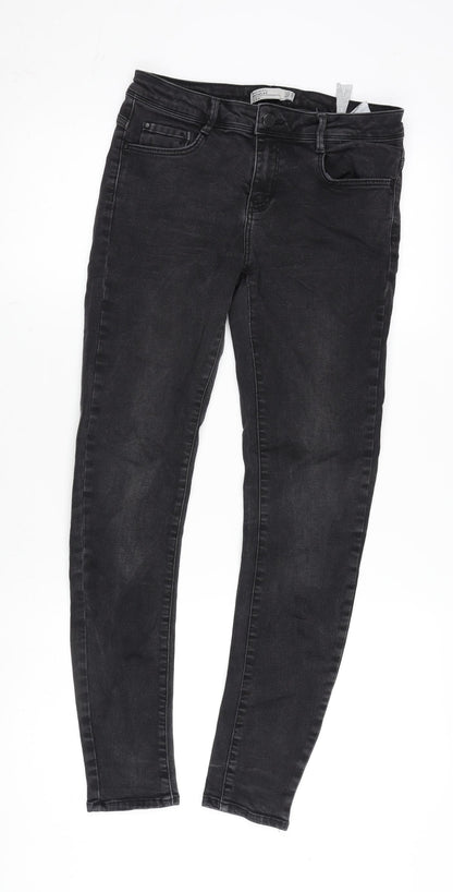 Zara Womens Grey Cotton Blend Tapered Jeans Size 12 L27 in Regular Zip