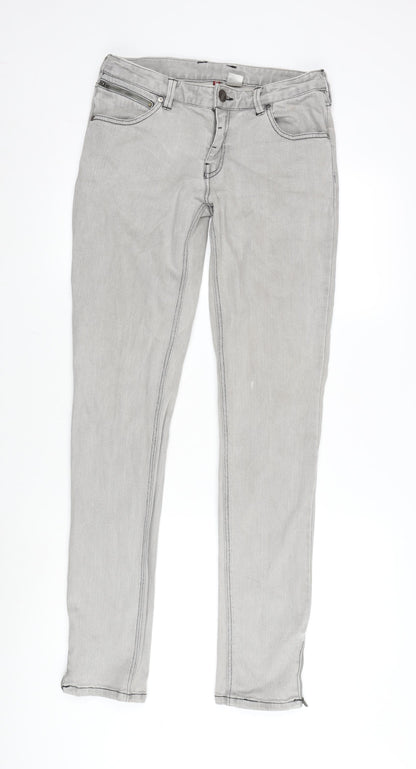 Tipster Womens Grey Cotton Blend Tapered Jeans Size 12 L33 in Regular Zip - Zip Detail To Bottom Leg.