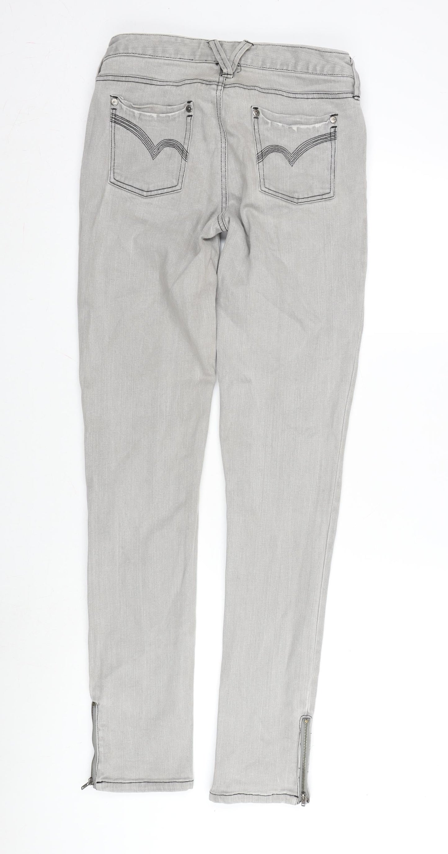 Tipster Womens Grey Cotton Blend Tapered Jeans Size 12 L33 in Regular Zip - Zip Detail To Bottom Leg.