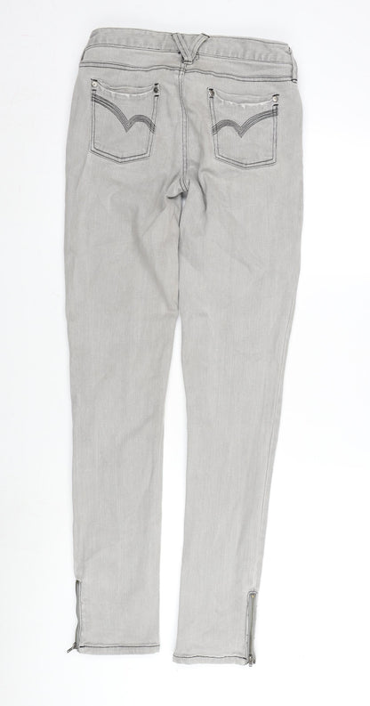 Tipster Womens Grey Cotton Blend Tapered Jeans Size 12 L33 in Regular Zip - Zip Detail To Bottom Leg.