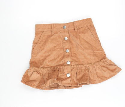 Matalan Girls Orange Cotton A-Line Skirt Size 8 Years Regular Button