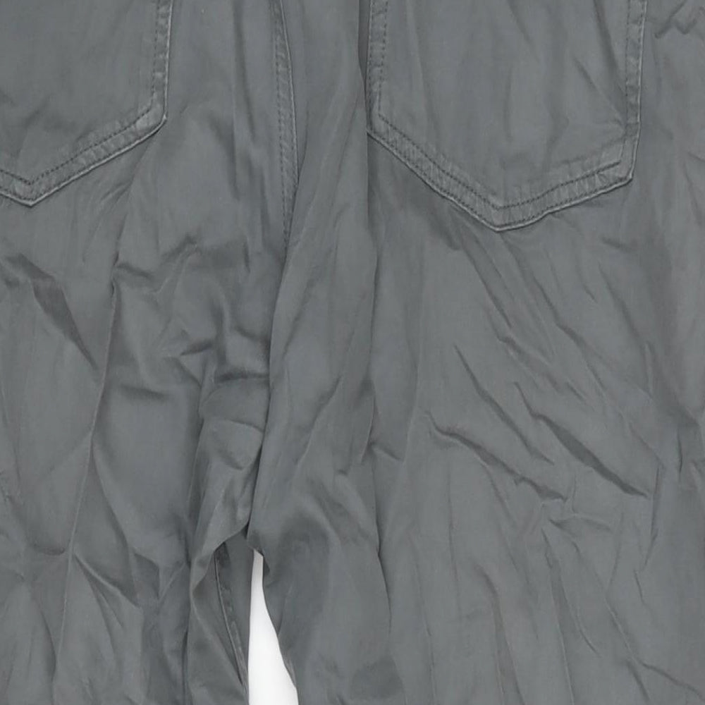Marks and Spencer Mens Grey Cotton Trousers Size 44 in L33 in Regular Zip