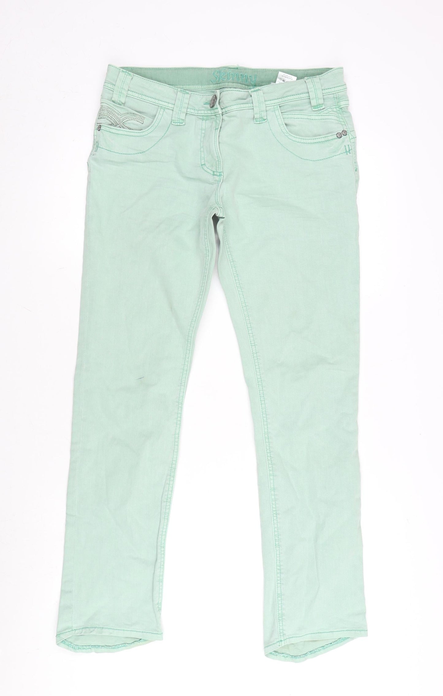 NEXT Womens Green Cotton Blend Skinny Jeans Size 12 L30 in Regular Zip