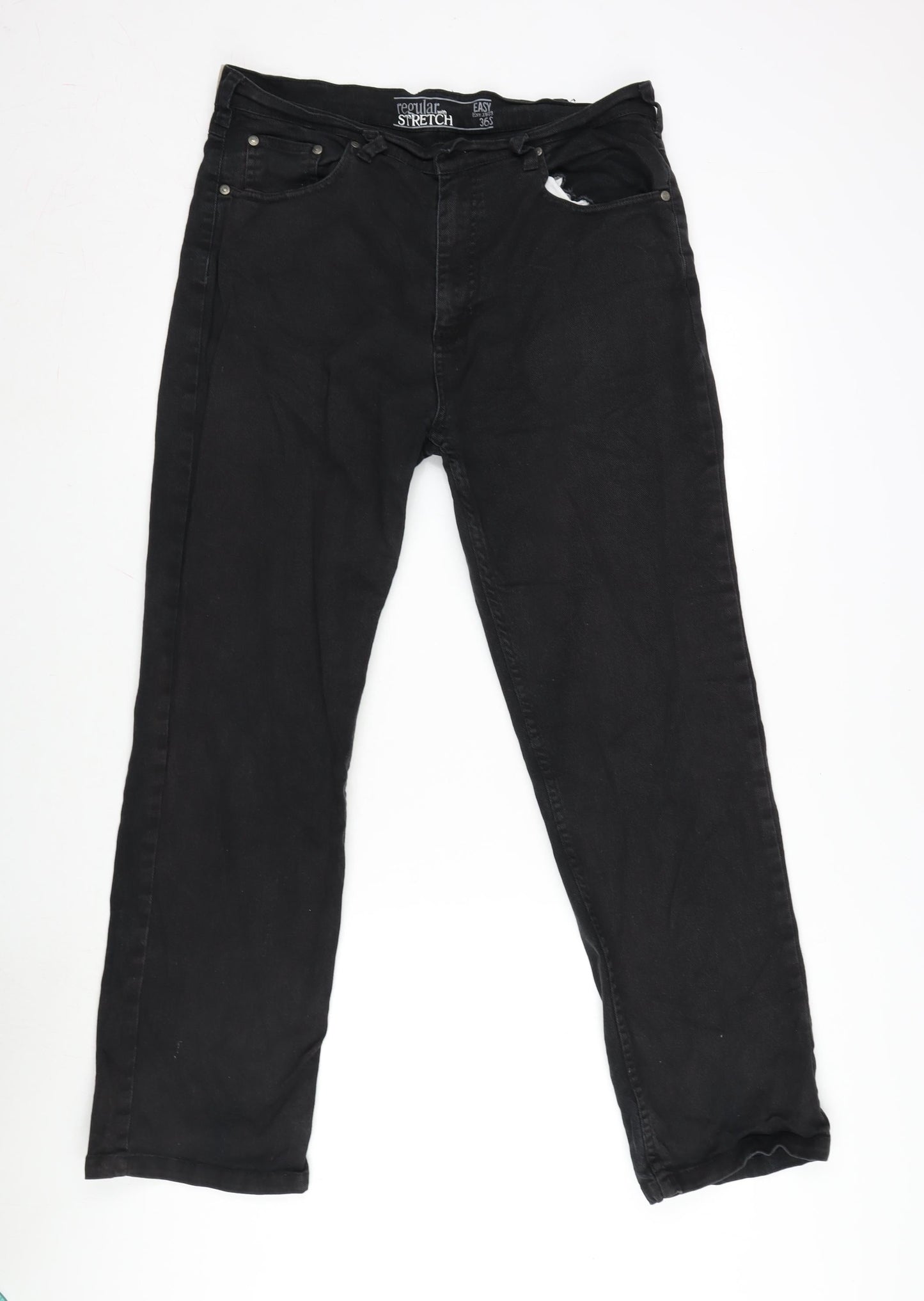 Easy Mens Black Cotton Blend Straight Jeans Size 34 in L29 in Regular Zip