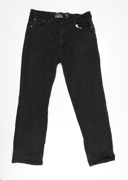 Easy Mens Black Cotton Blend Straight Jeans Size 34 in L29 in Regular Zip