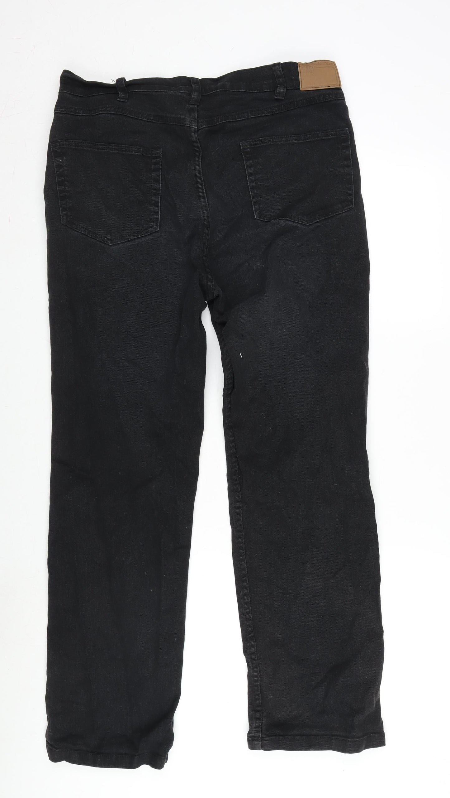 Easy Mens Black Cotton Blend Straight Jeans Size 34 in L29 in Regular Zip