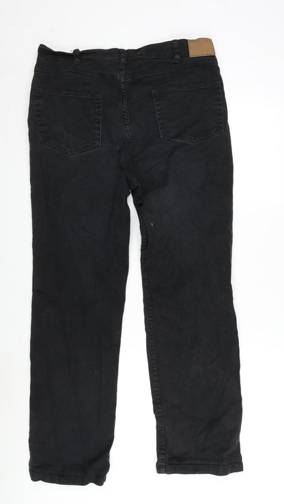 Easy Mens Black Cotton Blend Straight Jeans Size 34 in L29 in Regular Zip