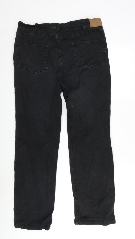 Easy Mens Black Cotton Blend Straight Jeans Size 34 in L29 in Regular Zip