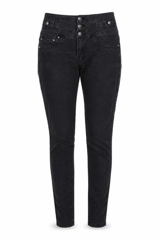 Front view of Denim & Co. women’s grey cotton blend skinny jeans, size UK 8, 30.5-inch leg regular zip