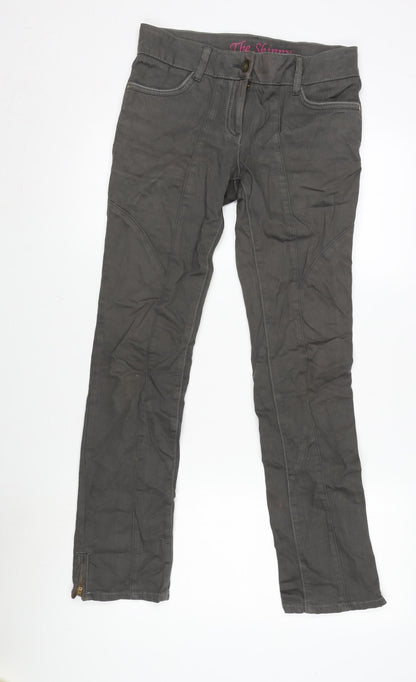 NEXT Womens Grey Cotton Blend Straight Jeans Size 12 L29 in Regular Zip - Zips To Bottom Side Of Legs