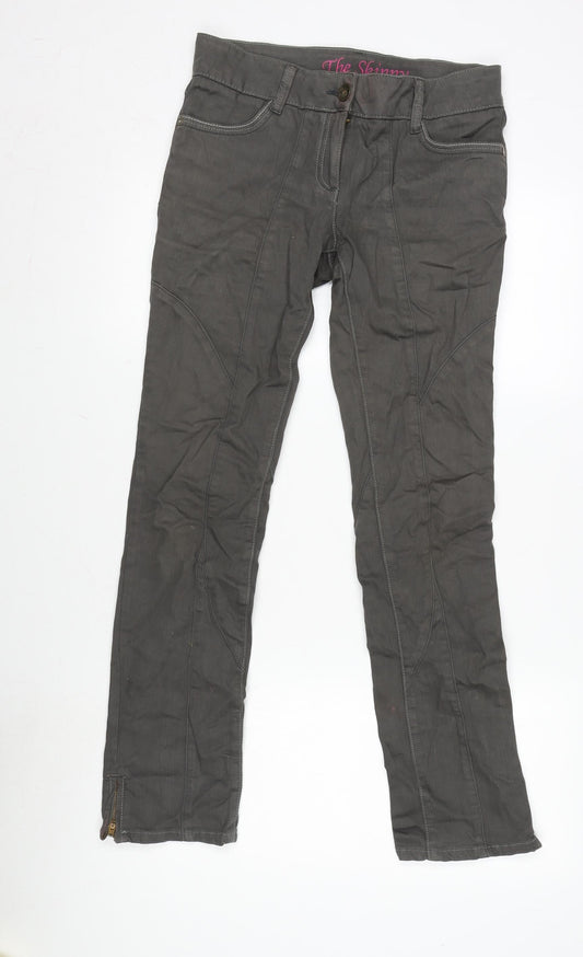 NEXT Womens Grey Cotton Blend Straight Jeans Size 12 L29 in Regular Zip - Zips To Bottom Side Of Legs