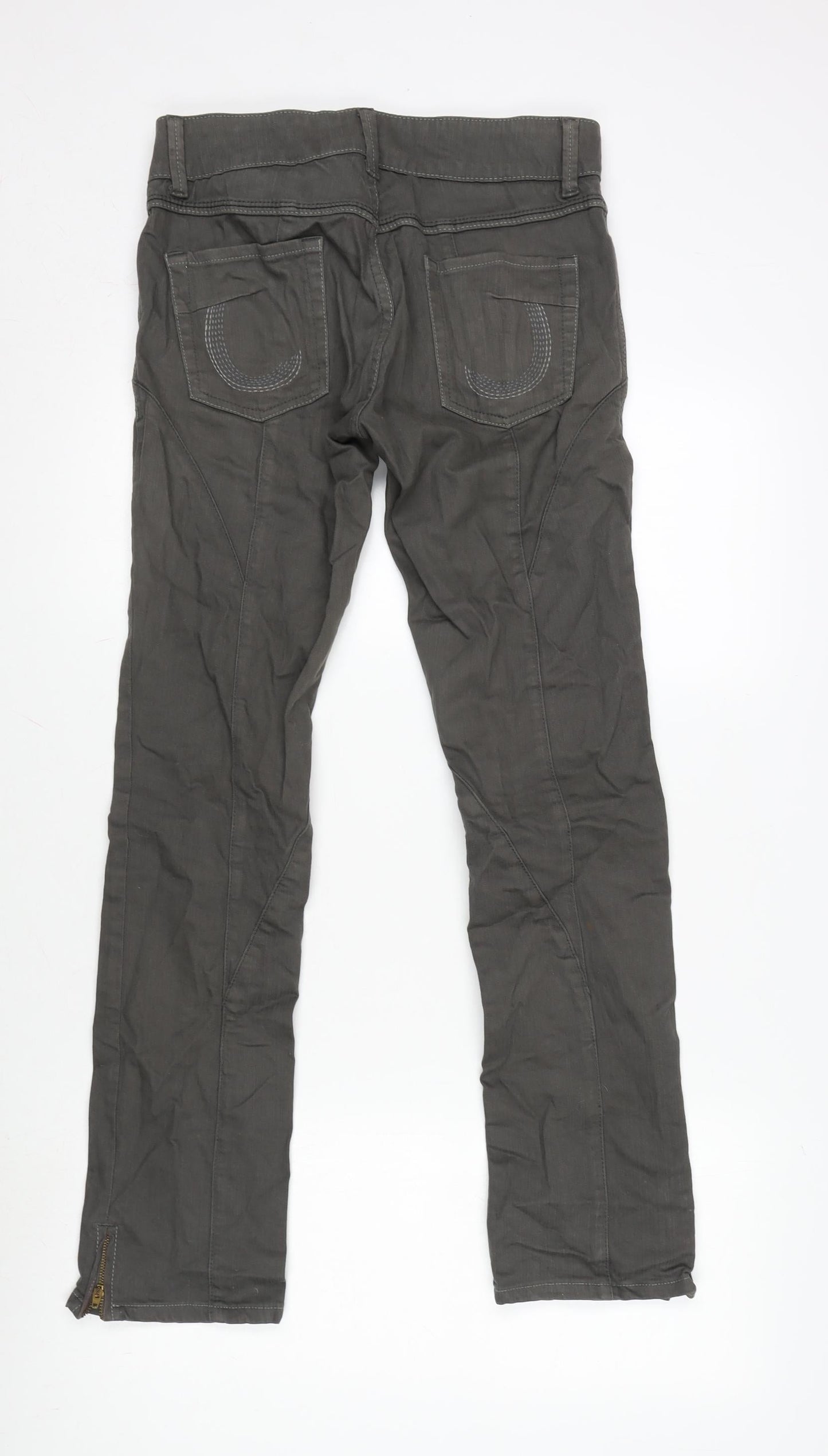 NEXT Womens Grey Cotton Blend Straight Jeans Size 12 L29 in Regular Zip - Zips To Bottom Side Of Legs