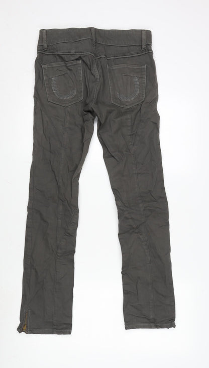 NEXT Womens Grey Cotton Blend Straight Jeans Size 12 L29 in Regular Zip - Zips To Bottom Side Of Legs