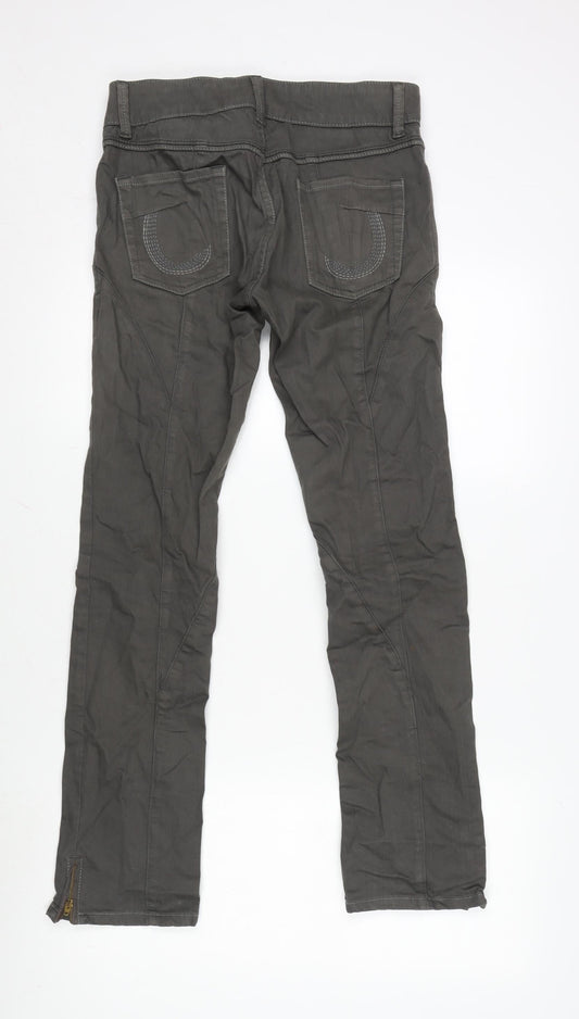 NEXT Womens Grey Cotton Blend Straight Jeans Size 12 L29 in Regular Zip - Zips To Bottom Side Of Legs