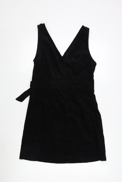 New Look Womens Black Cotton A-Line Size 12 V-Neck Tie