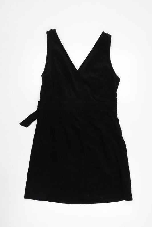 New Look Womens Black Cotton A-Line Size 12 V-Neck Tie