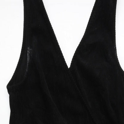 New Look Womens Black Cotton A-Line Size 12 V-Neck Tie