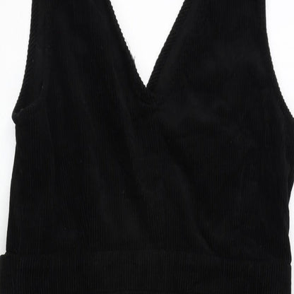 New Look Womens Black Cotton A-Line Size 12 V-Neck Tie