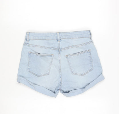 H&M Womens Blue Cotton Basic Shorts Size 8 Regular Zip - Raw Hem