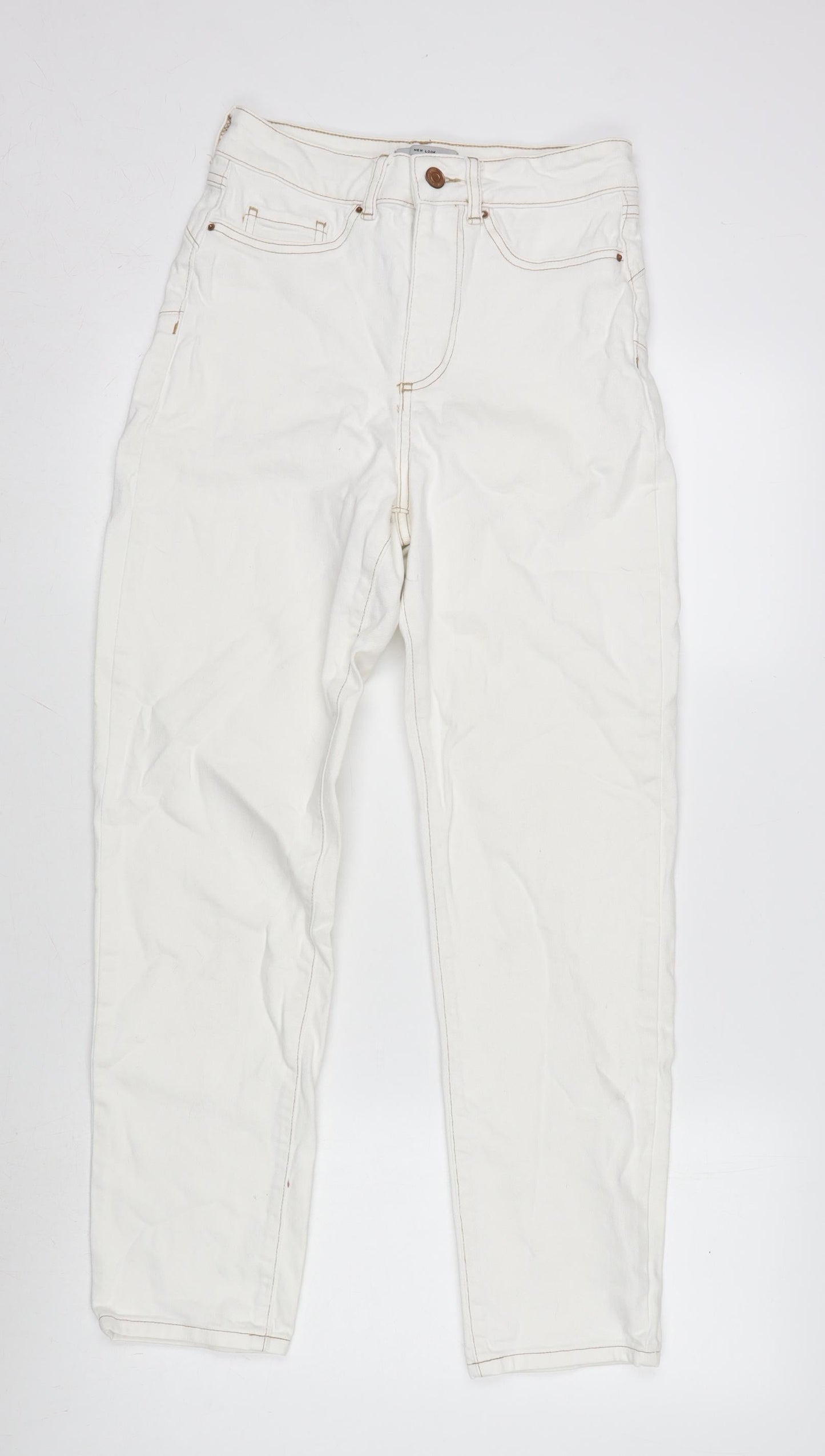New Look Womens Ivory Cotton Blend Straight Jeans Size 8 L28 in Regular Zip