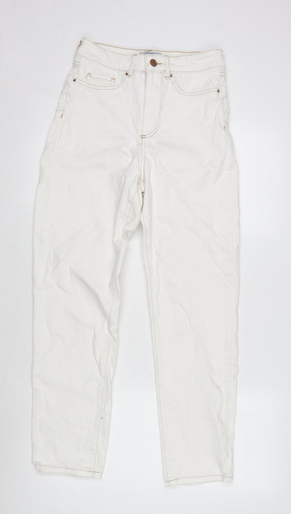 New Look Womens Ivory Cotton Blend Straight Jeans Size 8 L28 in Regular Zip