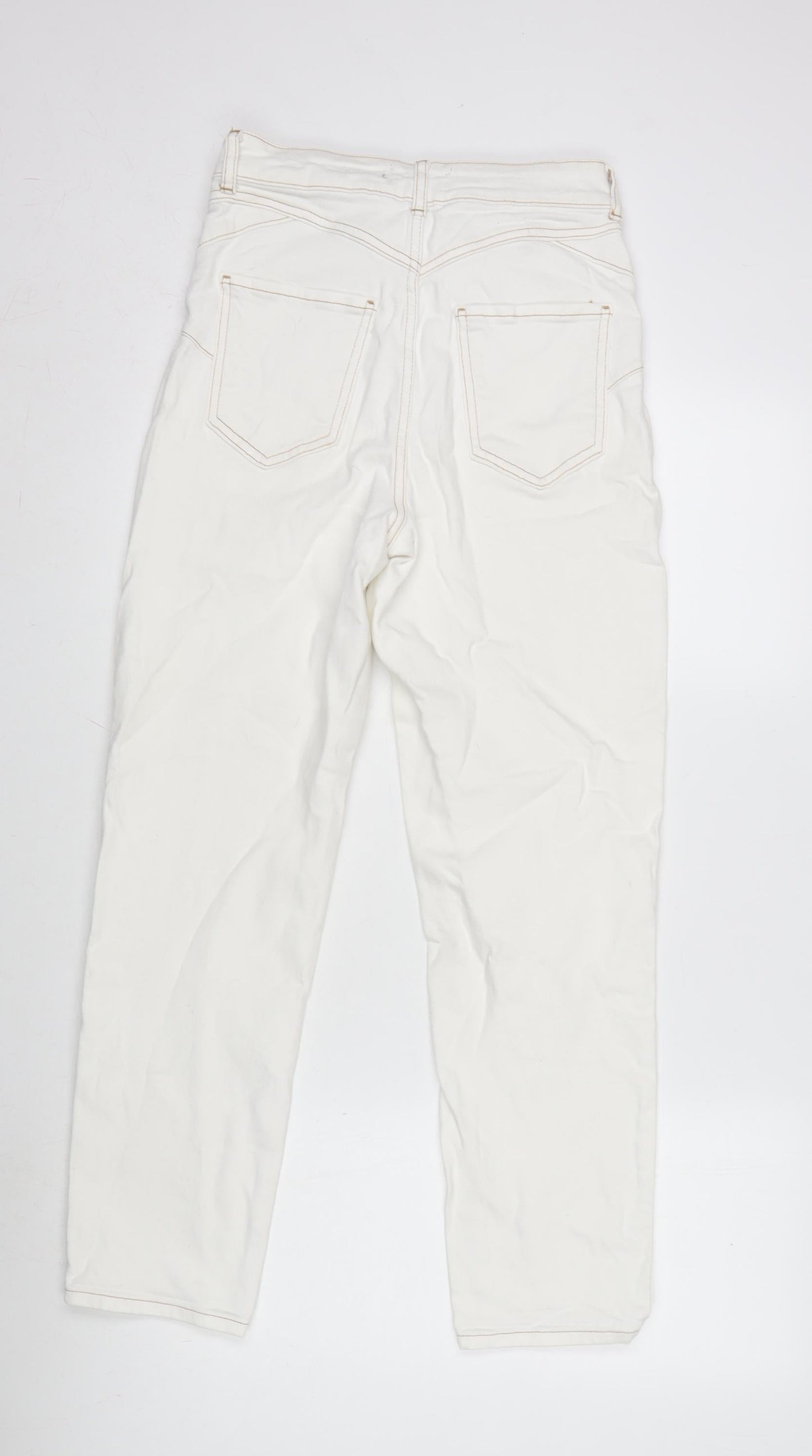 New Look Womens Ivory Cotton Blend Straight Jeans Size 8 L28 in Regular Zip