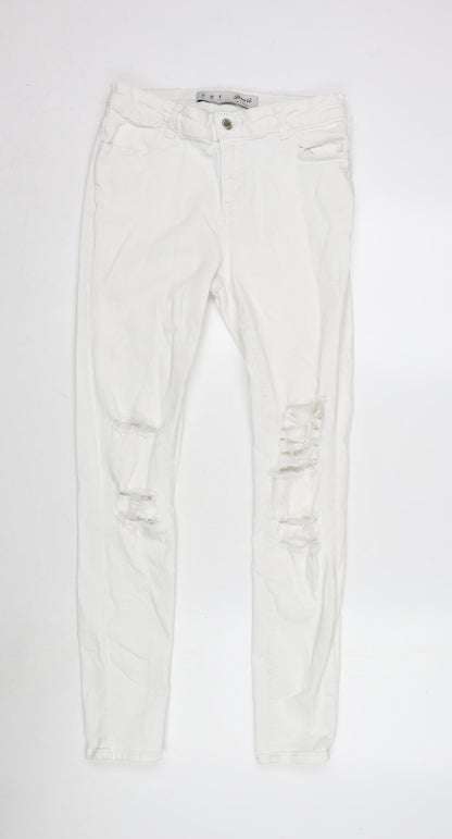 Denim & Co. Womens White Cotton Blend Tapered Jeans Size 12 L29 in Regular Zip