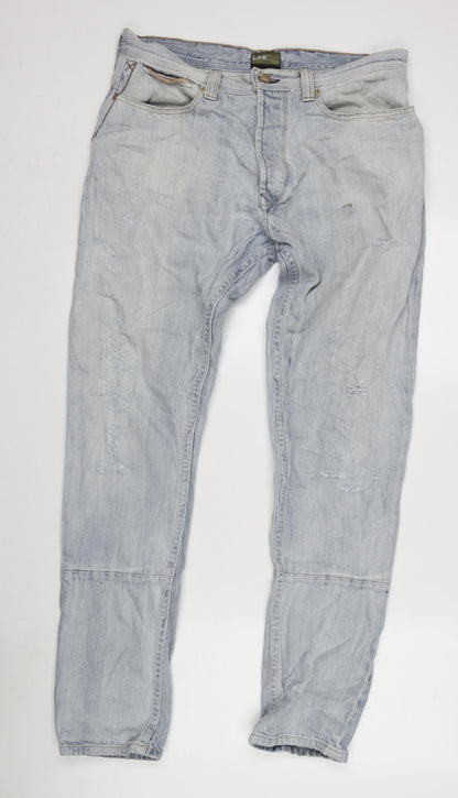 Lee Mens Blue Cotton Straight Jeans Size 34 in L31 in Regular Zip