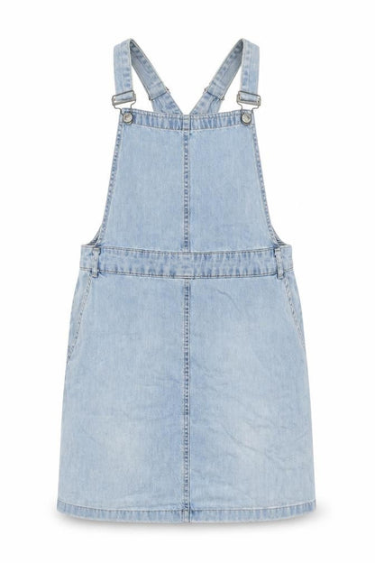 New Look Womens Blue Cotton Pinafore/Dungaree Dress Size 12 Scoop Neck Snap