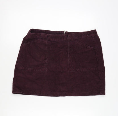 F&F Womens Purple Cotton A-Line Skirt Size 14 Zip