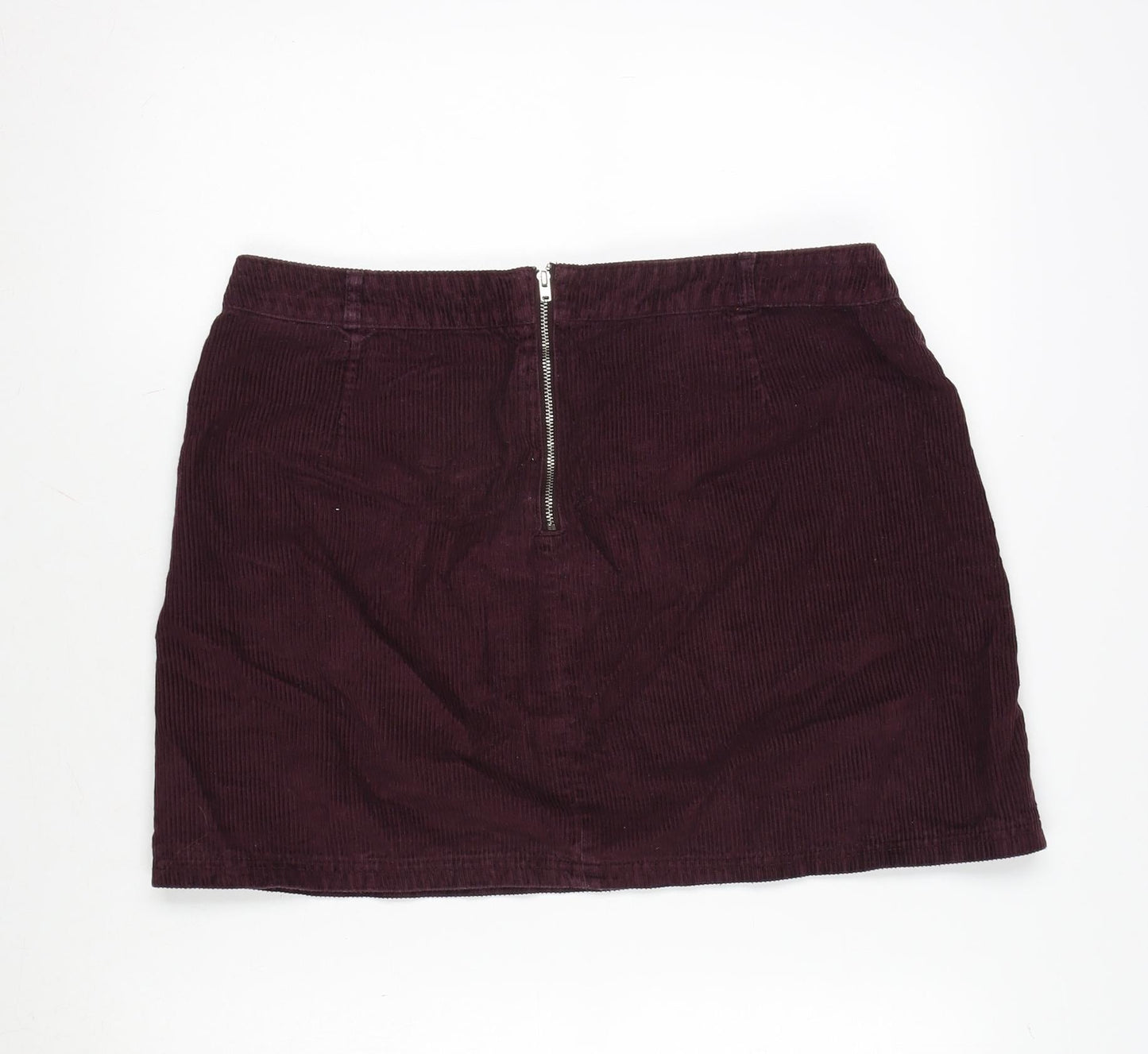 F&F Womens Purple Cotton A-Line Skirt Size 14 Zip