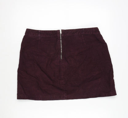 F&F Womens Purple Cotton A-Line Skirt Size 14 Zip