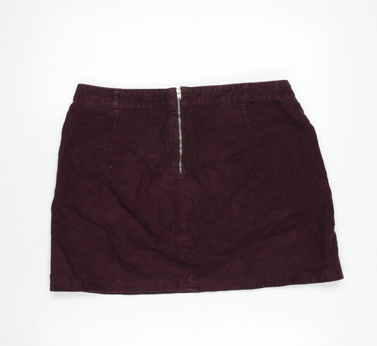F&F Womens Purple Cotton A-Line Skirt Size 14 Zip