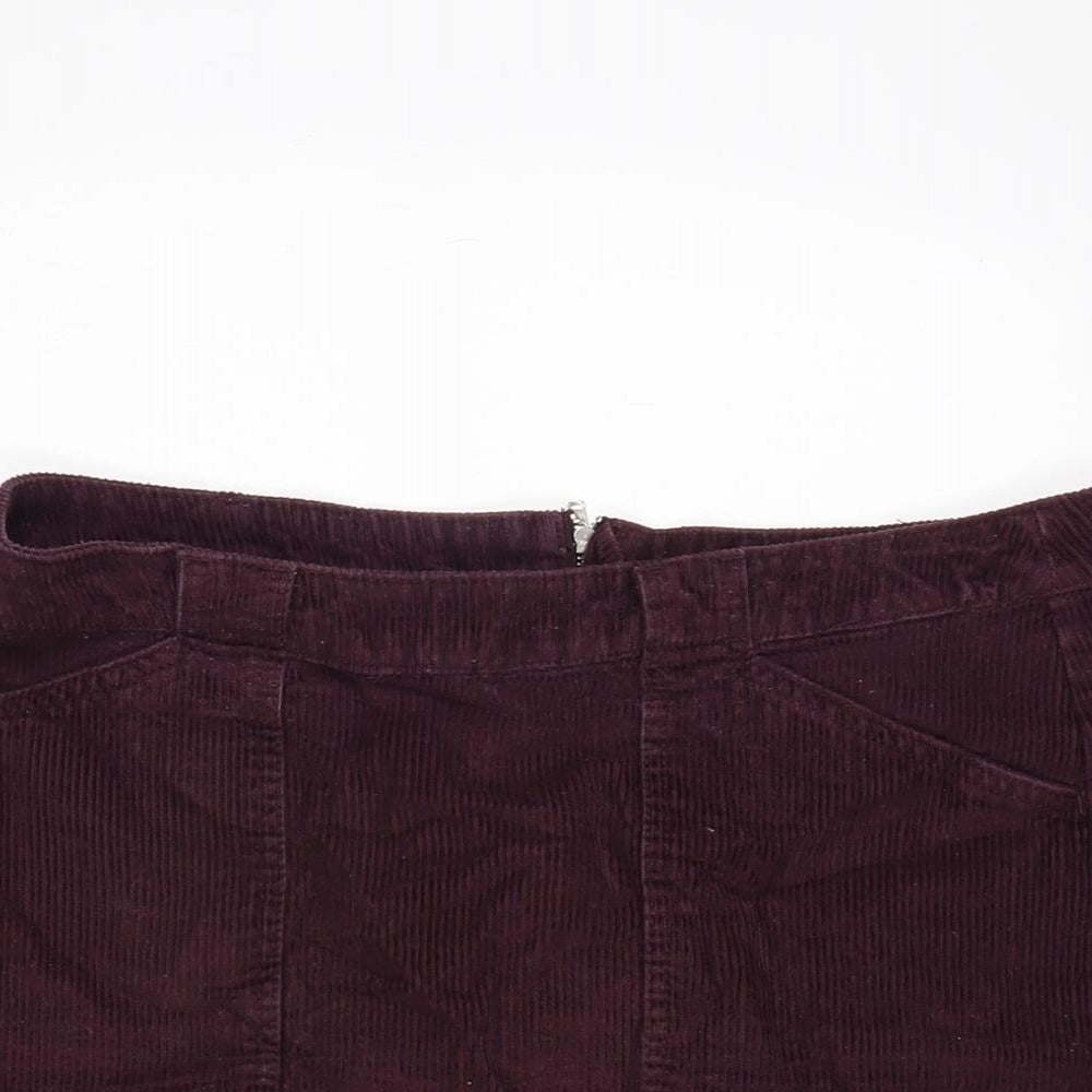 F&F Womens Purple Cotton A-Line Skirt Size 14 Zip