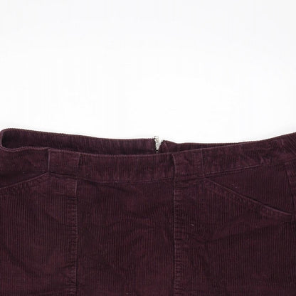 F&F Womens Purple Cotton A-Line Skirt Size 14 Zip