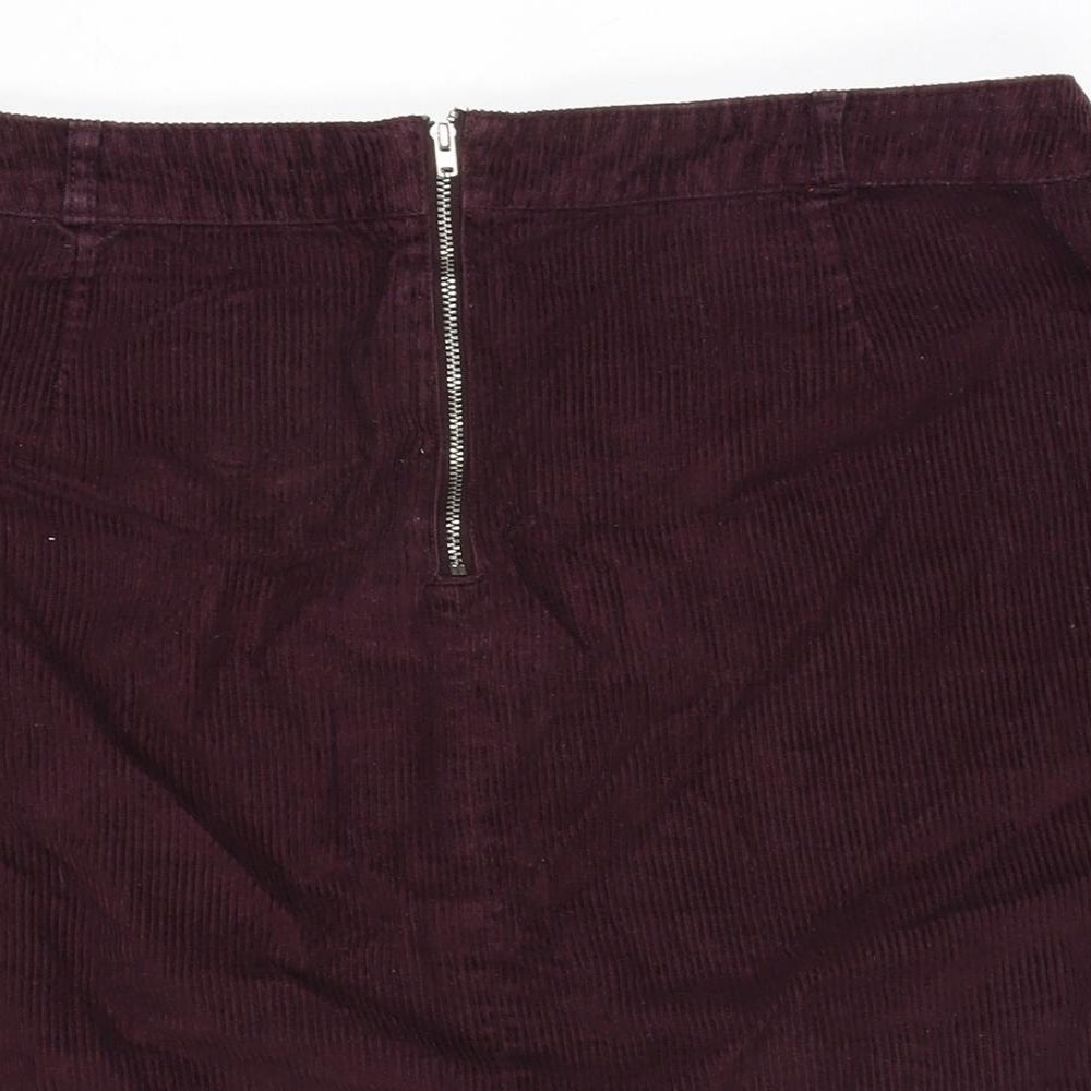 F&F Womens Purple Cotton A-Line Skirt Size 14 Zip